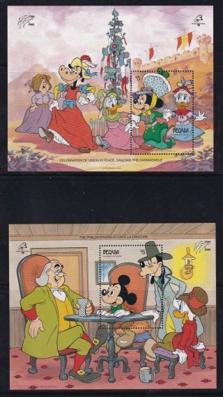 St.  Vincent Bequia Souvenir Sheets - Disney Thematic Sc 876 - 877 Mnh
