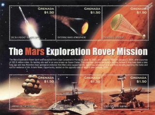 Nasa The Mars Exploration Rover (mer) Mission Space Stamp Sheet (2004 Grenada)