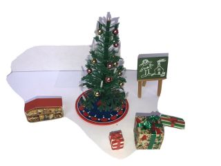 Vintage Lundby Dollhouse Miniature Christmas Set Tree,  Miniature House,  3 Gifts