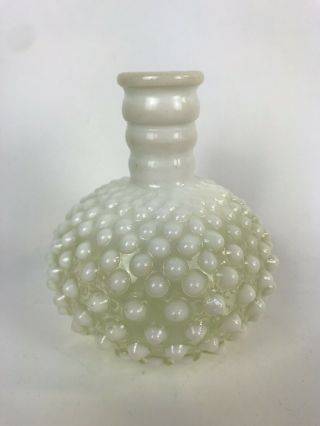 Vintage Fenton French Opalescent Hobnail Milk Glass Perfume Bottle Vase 4.  75”