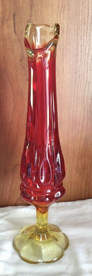 L E Smith Moon & Star Glass Stretch Vase Red Gold 11 1/2”