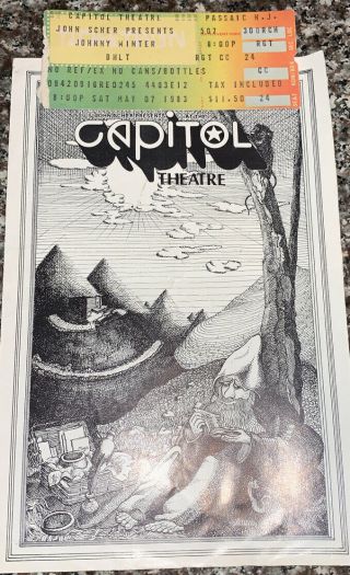 1983 Johnny Winter Concert Ticket Stub & Program Capitol Theatre Passaic Nj Nyc