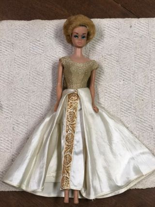 1960s Vintage Barbie Doll Gold Evening Gown Dress