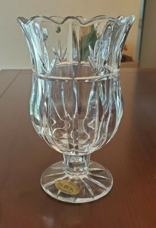 Vintage Block Crystal Footed Vase Tulip Garden 24 Full Lead Crystal 7” Tall