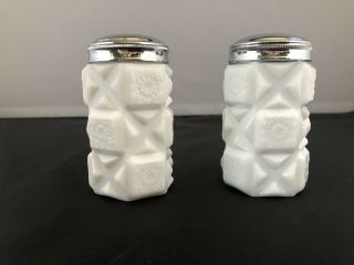 Westmoreland Glass Old Quilt Pattern - Milk Glass Salt And Pepper Shakers
