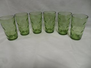 Set Of 6 Vintage Green Thumbprint Breakfast Juice Glasses 4 " Tall Tmc