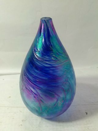 Stunning Vintage Studio Art Glass Bud Vase Signed Msh Ash 1985,  Iridescent
