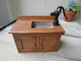 1993 CJ ' S Artisan Handcrafted Dollhouse Miniature Early Farm Wood Dry Sink 3