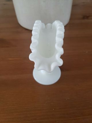 Vintage Fenton Hobnail White Milk Glass Small Fan Vase 4 