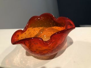 Reddish Orange Murano Glass Ash Tray Flower Bowl