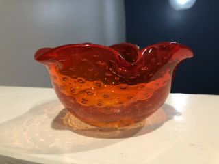 Reddish Orange Murano Glass Ash Tray Flower Bowl 2