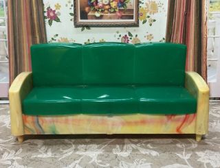 Rare Ideal Sofa Bed - Couch Vintage Tin Dollhouse Furniture Renwal Plastic 1:16