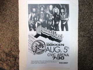 Judas Priest & Dokken Poster August 5,  Civic Arena Pittsburgh 11 X 17