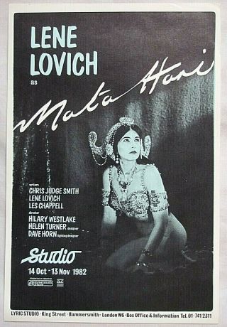 Lene Lovich 1982 As Mata - Hari 10/14 - 11/13,  1982 Lyric Studio King Street Show Hb