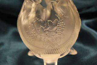 Fenton Vintage Clear Satin Glass Footed Rose Bowl w/Grapevine & Diamond Pattern. 2