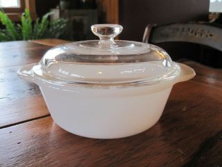 Vintage Fire King Mini Casserole Dish With Lid Milk Glass Ovenware Clear Lid