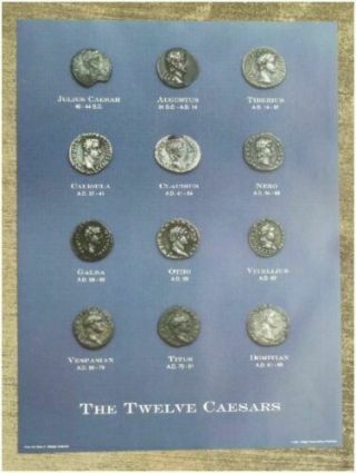 Ancient Roman Coin Poster The 12 Caesars Augustus,  Caligula,  Julius Caesar
