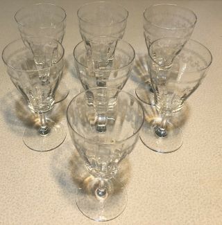Vintage Set Of 7 Etched Crystal Wine Glasses 6 1/4 “