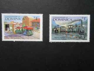 Set Of 2 Railway Stamps With Overprint From Dominica (sg 1126 &1127) Dated 1987