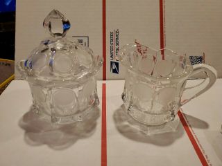 Fostoria Coin Dot Clear Glass Creamer And Covered Sugar Bowl