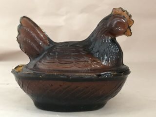 Vintage Amber Glass Hen Chicken On A Nest Small 3 3/8 "