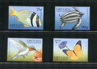 W085 Grenada Grenadines 1999 Fish Turtle Birds Butterflies 4v.  Mnh