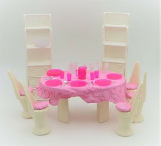 Vintage Barbie Doll Furniture Multi Toys Corp Dining Room & Chairs Table Set