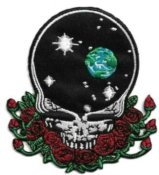 Grateful Dead Patch - Space Your Face Skull And Roses Embroidered Iron Or Sew On