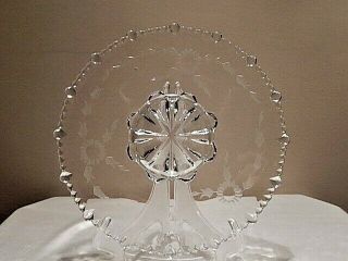Vintage 12 " Lead Crystal Round Etched Floral Platter With Recessed Center