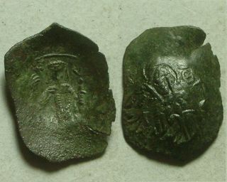 Rare Ancient Byzantine Coin Scyphate Mary Victory Christ Cross Isaac Ii Angelus