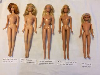 8 Vintage Barbie Dolls - Late 1960 