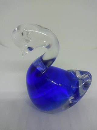 Vintage Blue Art Blown Glass Swan Figurine Paperweight