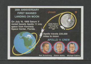 Grenada 1989 20th Anniv Of First Manned Moon Landing M/sheet (ms2030a) Vf Mnh