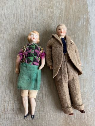 Vintage Porcelain Dollhouse Figures - Husband And Wife 1:12 Scale