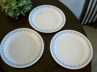 3 Corelle Corning Snowflake Blue 8 1/2 " Luncheon Salad Plates Dishes Euc