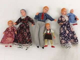 Vtg Dollhouse Doll Family Of (6) Wrapped Legs 1940’s German Caco 5.  5” Baby Kids