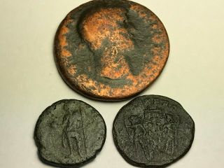 Ancient Auth.  3 Xrare$ Roman Coins; Hadrian 117 Ad & 2 Legion & Emperor Globe