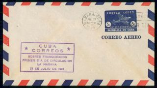 Habana Fdc 1949 Cover 5c Blue Air Mail Stamped