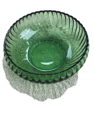 Vintage Emerald Green Glass Bowl Ribbed Swirl Fluted Candy Dish