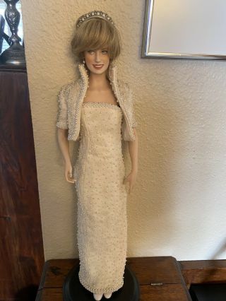 Vintage Franklin Diana Princess Of Wales Porcelain Doll 18” Tall With Stand