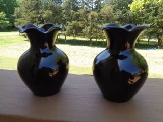 Vintage Small Black Bud Vases With Ruffled Rim