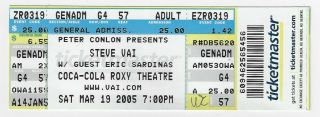 Steve Vai Concert Ticket / Atlanta Roxy Theatre : March 19,  2005