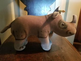 Vintage Steiff Nosy Rhino Plush Animal Toy 1110/12 With Ear Tag 9 "