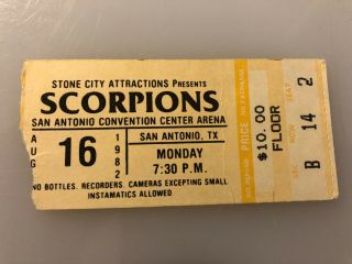 1982 Scorpions Iron Maiden Girlschool Concert Ticket Stub San Antonio Tx