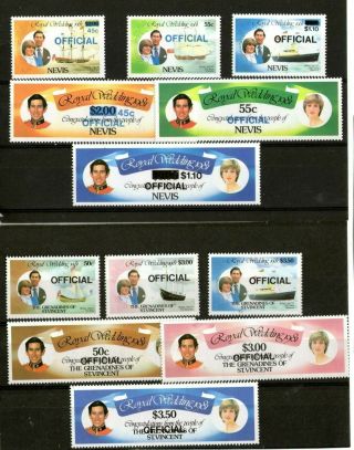 1981 Royal Wedding Sets (overprinted Official) Nevis & Saint Vincent