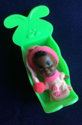 Vintage Liddle Kiddle Doll Baby Rockaway Green Bunny Cradle Mattel