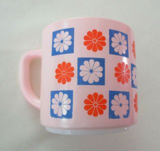 Vintage Federal Glass Mug Cup D Handle Pink With Floral Block Design