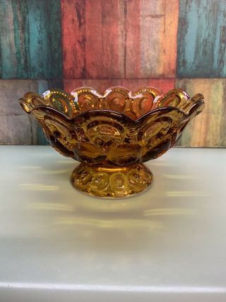 Vintage Le Smith Moon And Stars Amber Pedestal Compote