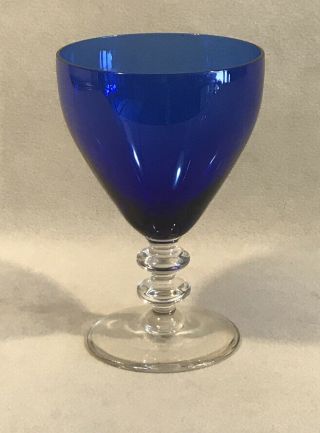 Pv04856 Vintage Bryce Glass Cobalt & Clear Wafer Stem Water Goblet