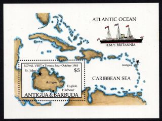 Antigua Barbuda 1985 Royal Visit Ship Map Miniature Sheet Unmounted